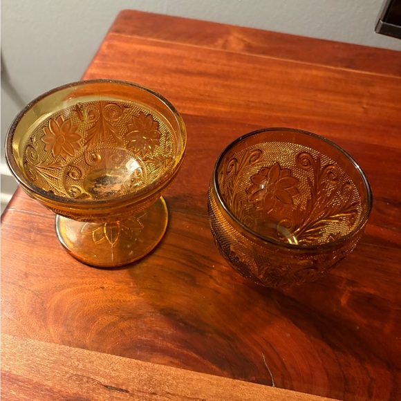 Vintage Tiara Exclusives Amber Fairy Light Sandwich Pattern Indiana Glass - Picture 4 of 7